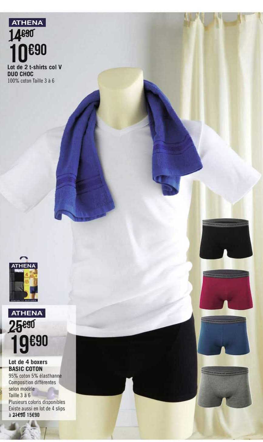 athena lot de 4 boxers basic coton lot de 2 t shirts col v duo choc