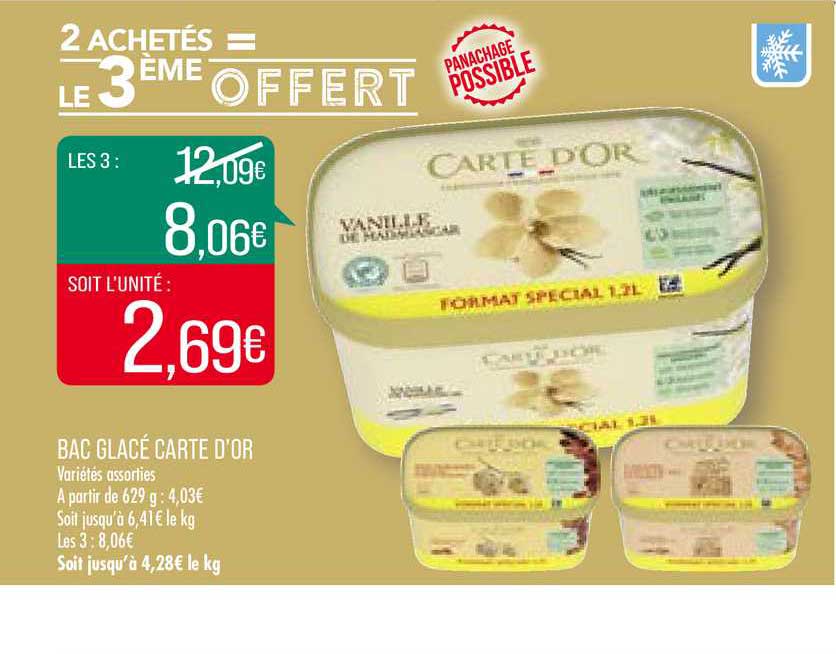 bac glacé carte d'or 2 achetés = le 3ème offert