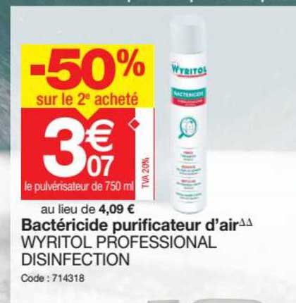 bactéricide purificateur d'air wyritol professional disinfection -50% sur le 2ème