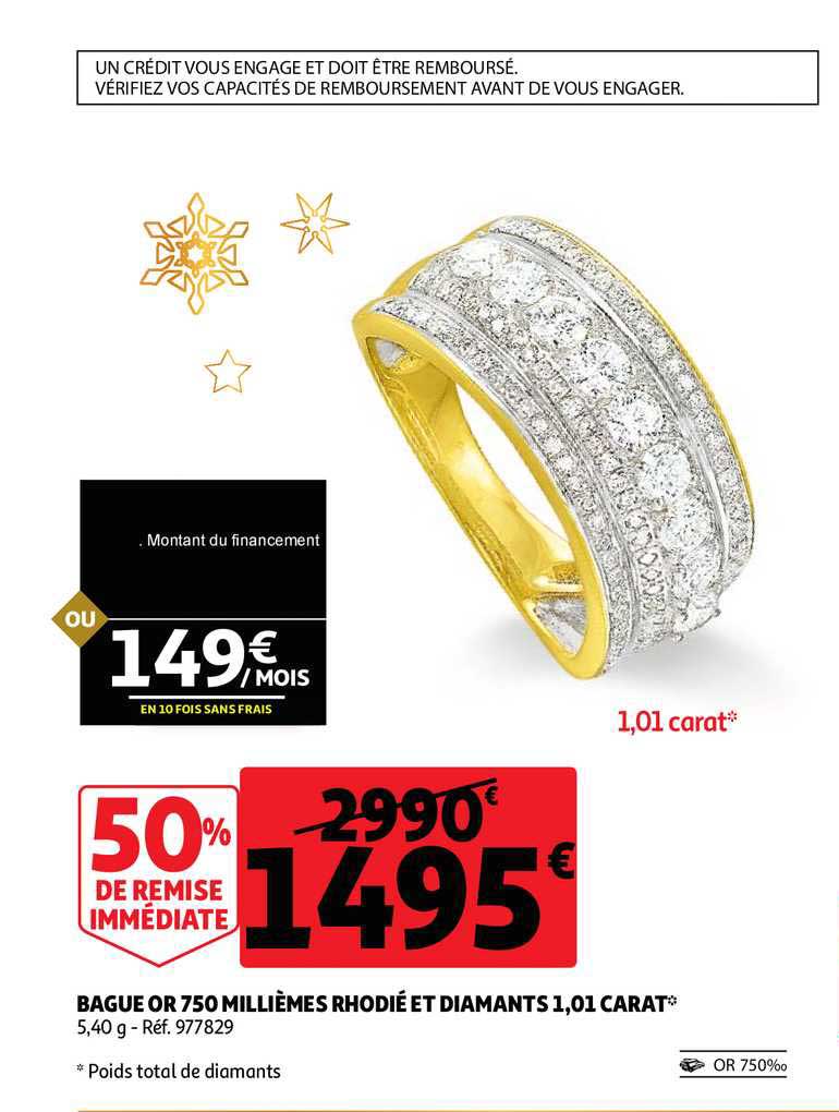 bague or 750 millièmes rhodiée et diamants 1.01 carat