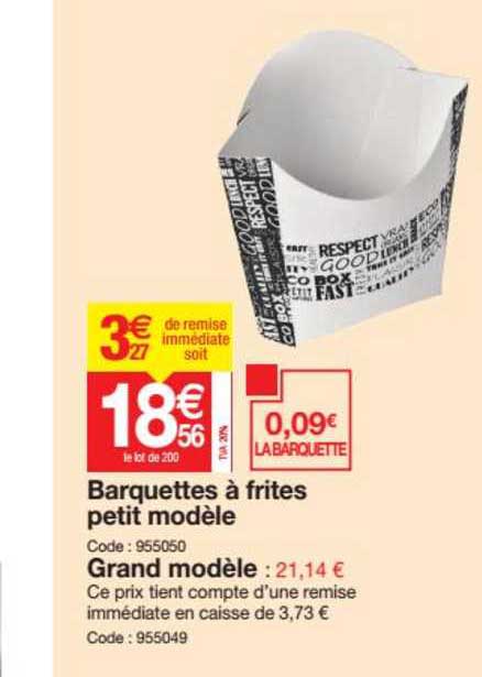 Barquettes à Frites Petit Modèle Grand Modèle