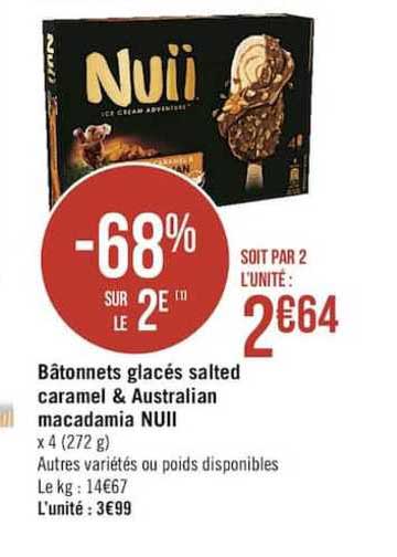 bâtonnets glacés salted caramel & australian macadamia nuii -68% sur le 2è