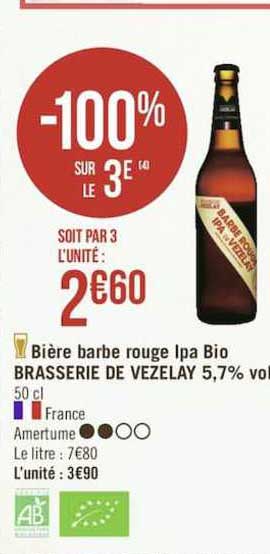bière barbe rouge ipa bio brasserie de vezelay 5.7% vol -100 sur le 3e