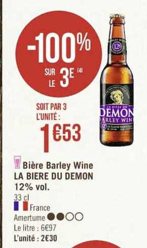 bière barley wine la bière du demon 12% vol. -100% sur le 3e