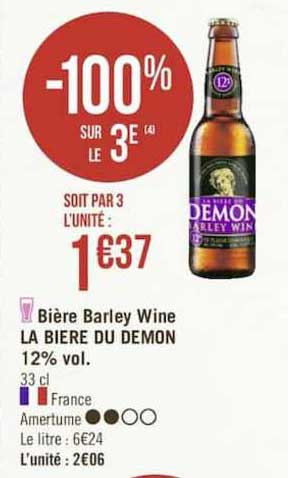 bière barley wine la bière du demon 12% vol. -100% sur le 3e