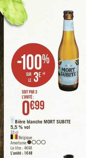bière blanche mort subite 5.5% vol. -100% sur le 3e