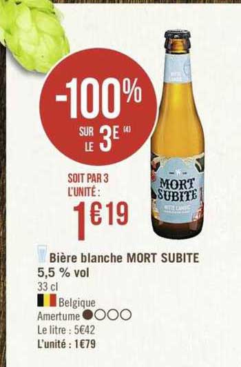 bière blanche mort subite 5.5% vol. -100% sur le 3e