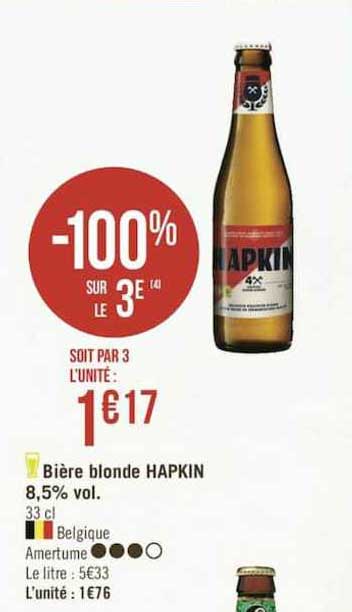 bière blonde hapkin 8.5% vol. -100% sur le 3e