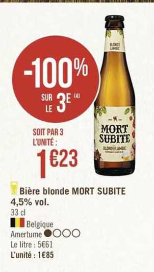 bière blonde mort subite 4.5% vol. -100% sur le 3e