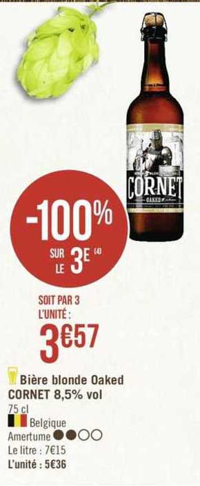 bière blonde oaked cornet 8.5% vol. -100% sur le 3e