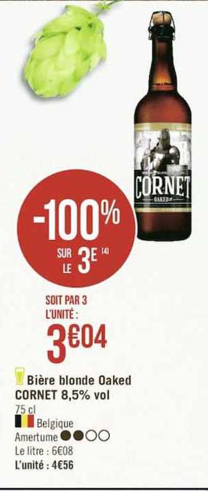 bière blonde oaked cornet 8.5% vol. -100% sur le 3e