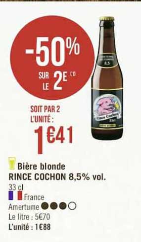 bière blonde rince cochon 8.5% vol. -50% sur le 2ème