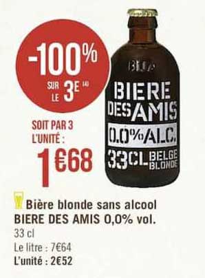 bière blonde sans alcool bière des amis 0.0% vol. -100% sur le 3e