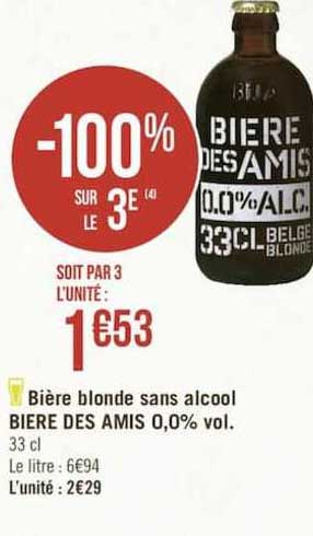 bière blonde sans alcool bière des amis 0.0% vol. -100% sur le 3e