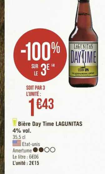 bière day time lagunitas 4% vol. -100% sur le 3e