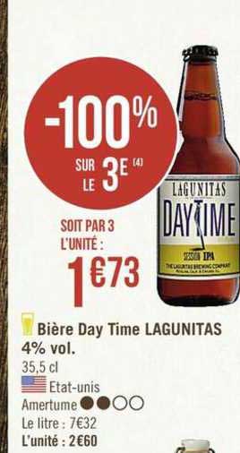 bière day time lagunitas 4% vol. -100% sur le 3e