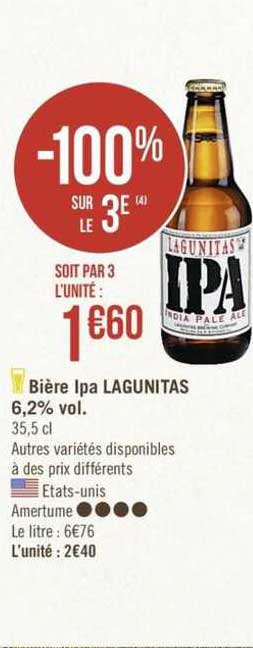bière ipa lagunitas 6.2% vol. -100% sur le 3e