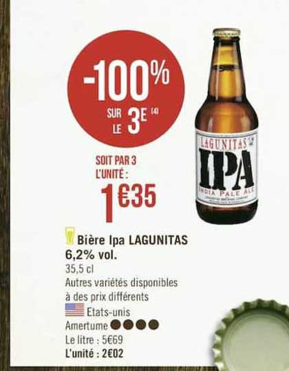 bière ipa lagunitas 6.2% vol. -100% sur le 3e