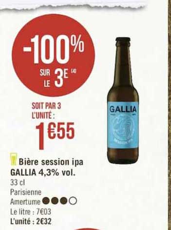 bière session ipa gallia 4.3% vol. -100% sur le 3e
