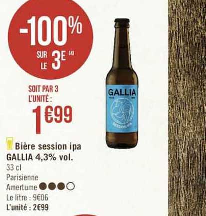 bière session ipa gallia 4.3% vol. -100% sur le 3e