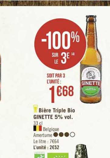 bière triple bio ginette 5% vol. -100% sur le 3e