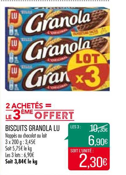 biscuits granola lu 2 achetés = le 3ème offert