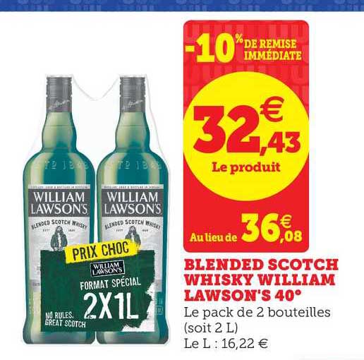 blended scotch whisky william lawson's 40° -10% de remise immédiate