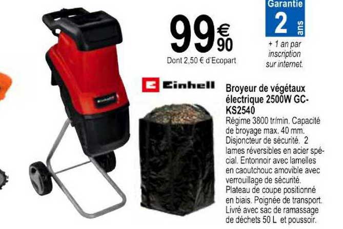 broyeur de végétaux électrique 2500w gc ks2540 einhell