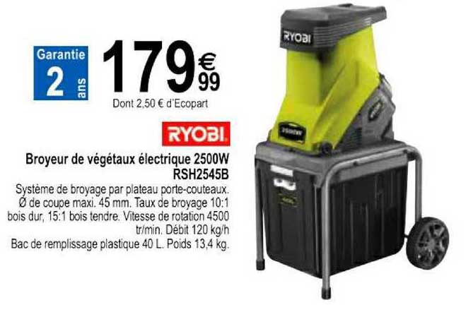 broyeur de végétaux électrique 2500w rsh2545b ryobi