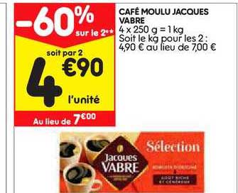 café moulu jacques vabre -60% sur le 2e