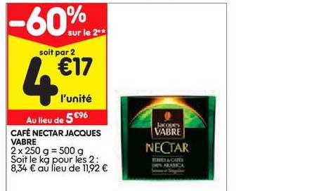 café nectar jacques vabre -60% sur le 2e