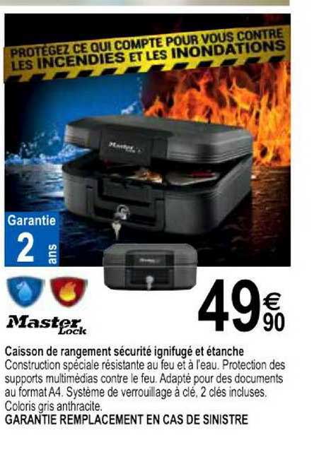 caisson de rangement sécurité ignifugé et étanche master lock
