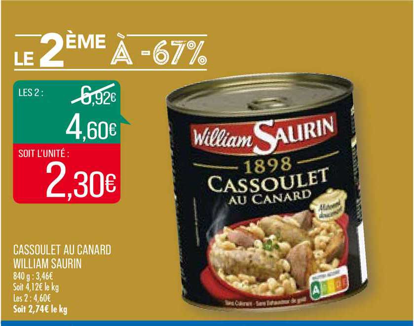 cassoulet au canard william saurin le 2ème à -67%