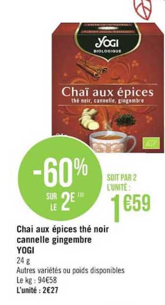 chai aux épices thé noir cannelle gingembre -60% sur le 2e
