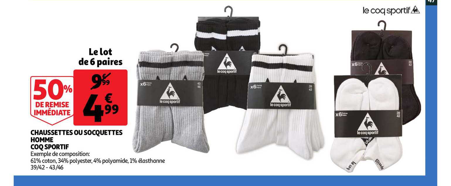 chaussettes ou socquettes homme coq sportif