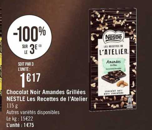 chocolat noir amandes grillées nestlé les recettes de l'atelier -100% sur le 3e