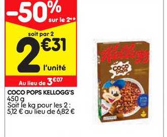 coco pops kellogg's -50% sur le 2e