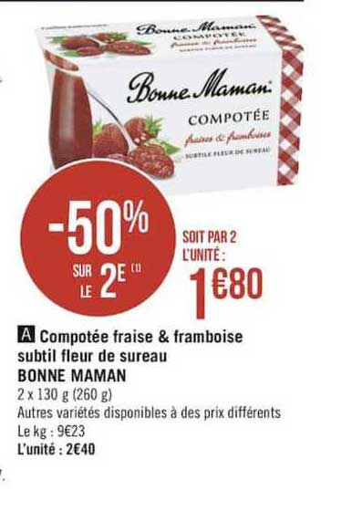 compotée fraise & framboise subtil fleur de sureau bonne maman -50% sur le 2è