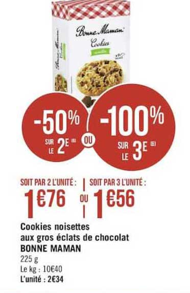 cookies noisettes aux gros éclats de chocolat bonne maman -50% sur le 2e ou -100% sur le 3e