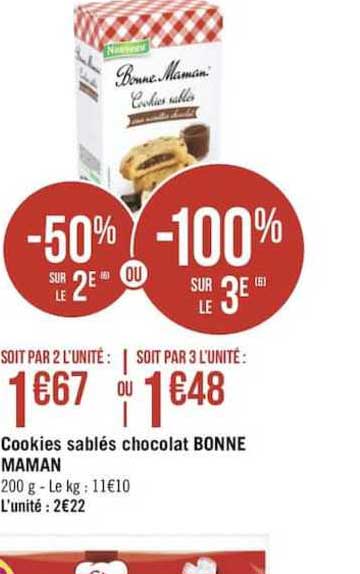 cookies sablés chocolat bonne maman -50% sur le 2e ou -100% sur le 3e
