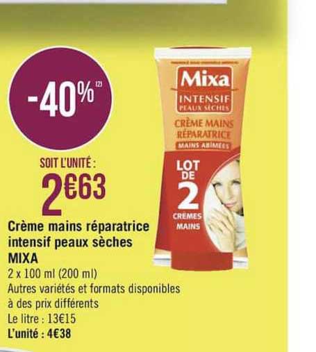crème mains réparatrice intensif peaux sèches mixa