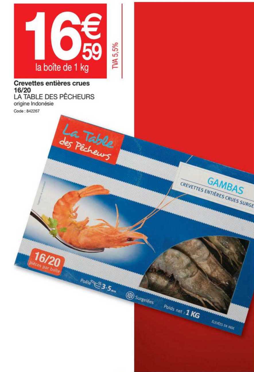 crevettes entières crues 16 20 la table de pêcheurs