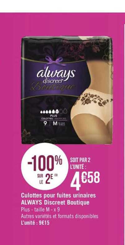 culottes pour fuites urinaires always discreet boutique -100% sur le 2e