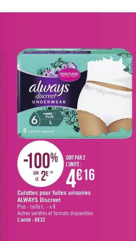 culottes pour fuites urinaires always discreet