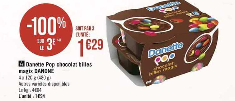 danette pop chocolat billes magix danone -100% sur le 3e