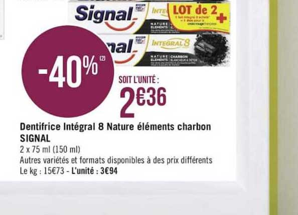 Dentifrice Intégral 8 Nature éléments Charbon Signal