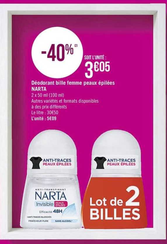 déodorant bille femme peaux épilées narta