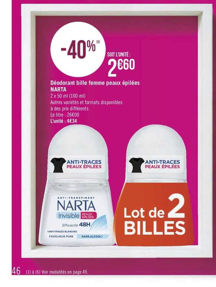 déodorant bille femme peaux épilées narta