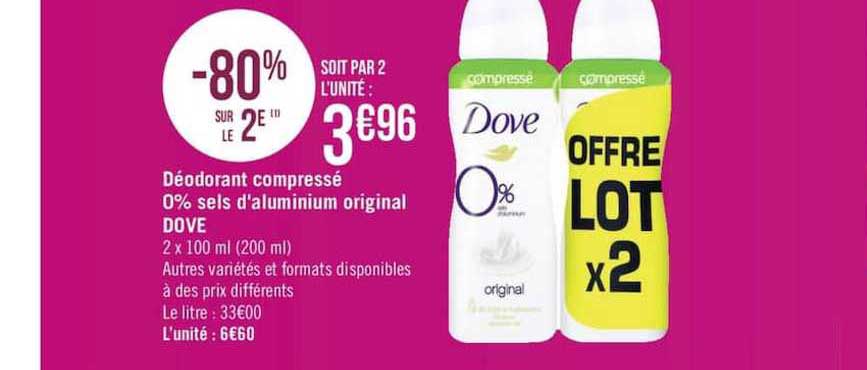 déodorant compressé 0% sels d'aluminium original dove -80% sur le 2è