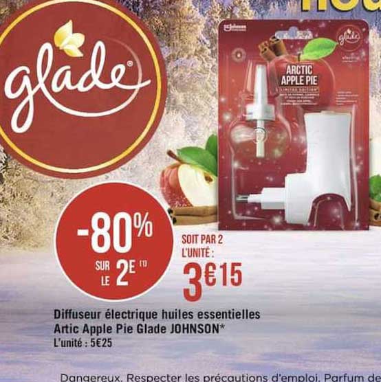difffuseur électrique huiles essentielles artic apple pie glade johnson -80% sur le 2è